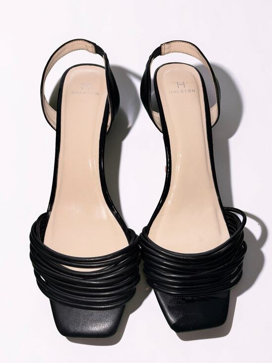 Halston Shoes - H Halston Black Leather Strappy Slingback Sandals Square Toe Women's Size 11